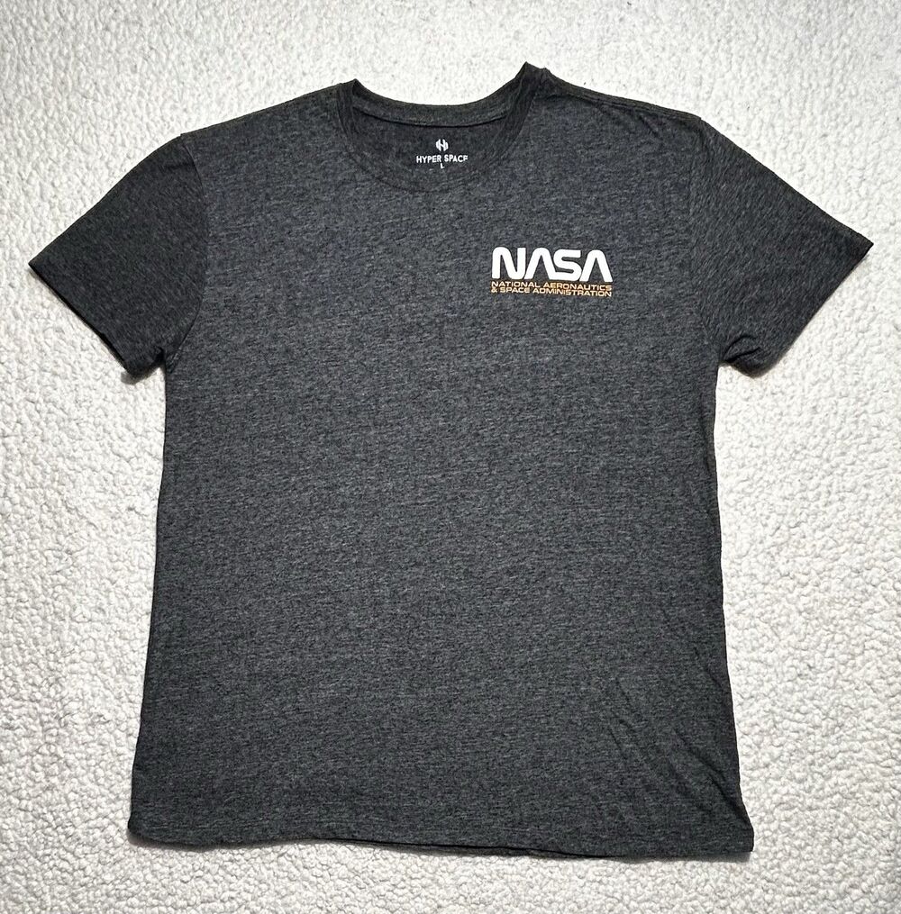 Hyper Space NASA Shirt Men L Gray Graphic Tee Astronaut